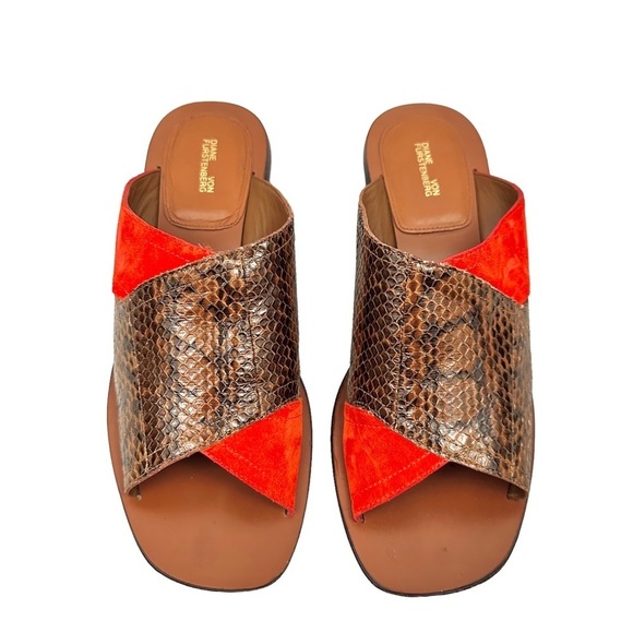 DIANE VON FURSTENBERG Square Toed Snakeskin & suede Heeled Sandals - Picture 6 of 10